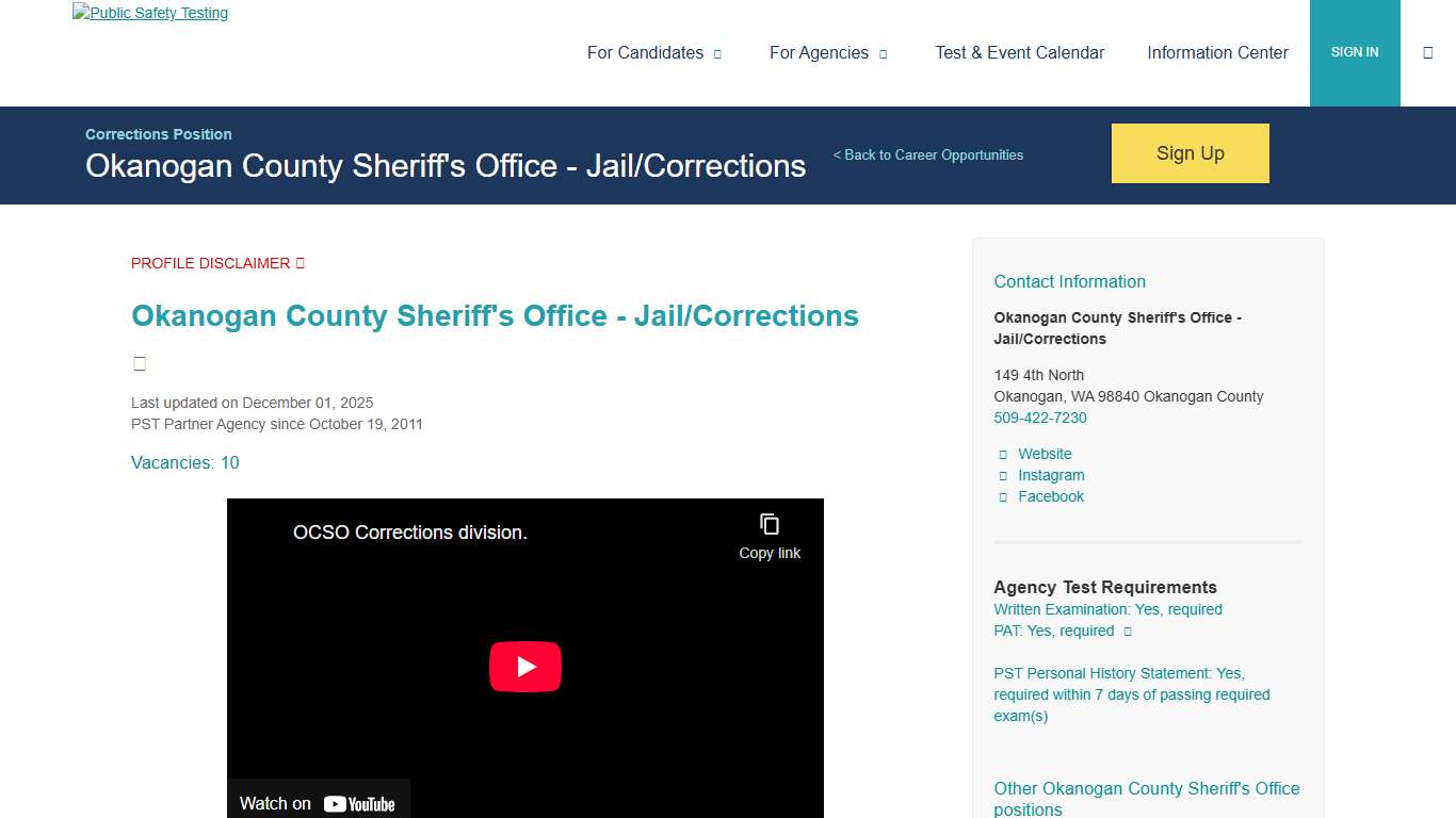 Public Safety Testing - Okanogan County Sheriff's Office - Jail/Corrections
