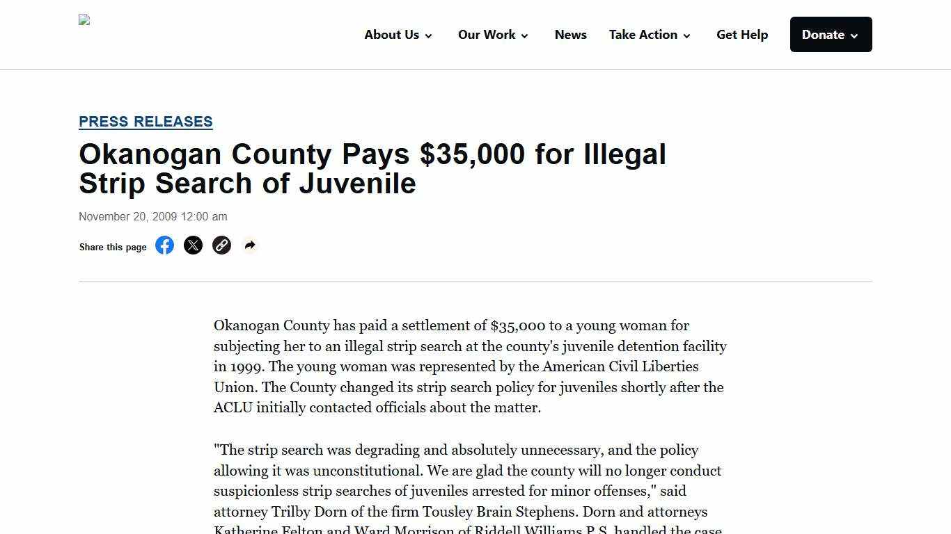 Okanogan County Pays $35,000 for Illegal Strip Search of Juvenile - ACLU of Washington